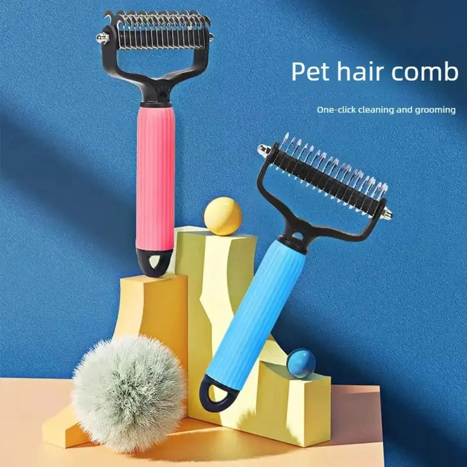 Professional Pet Grooming Tool - Universal Double-Sided Detangling Comb for Dogs, Stainless Steel Design for Effective Shedding and Matted Hair Removal, Essential Daily Coat Maintenance Supplies.