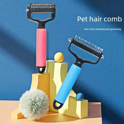 Professional Pet Grooming Tool - Universal Double-Sided Detangling Comb for Dogs, Stainless Steel Design for Effective Shedding and Matted Hair Removal, Essential Daily Coat Maintenance Supplies.